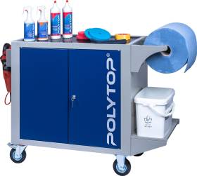 Speziell für die Fahrzeugaufbereitung konstruierter Servicewagen.